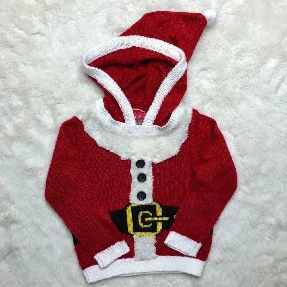Christmas Santa Hooded Sweater Toddler Size 3T